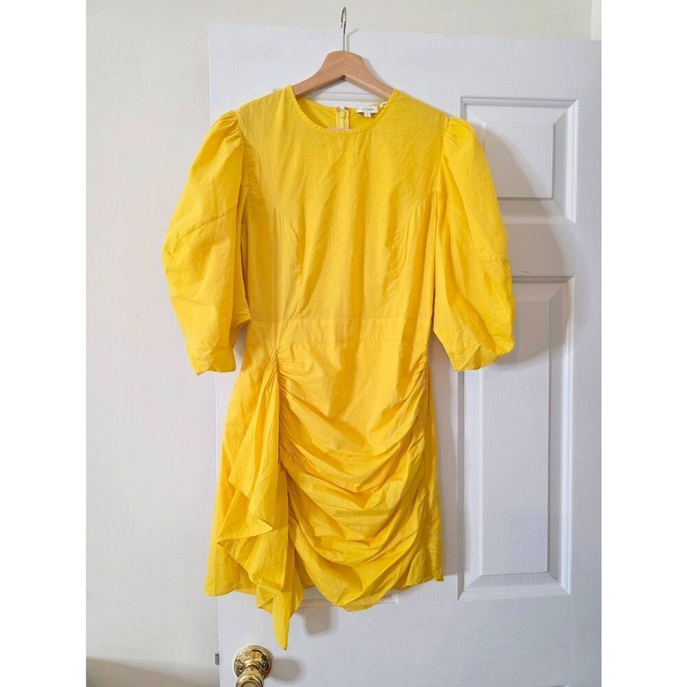 Rhode Pia Puff Sleeve Ruffle Mini Yellow Dress S - Picture 2 of 10